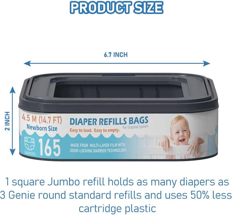 Fununcat Square Starter Refills Disposal Bags Refill Compatible with Diaper Genie Classic, Compact and Select Pails, Hold Up to 165 Newborn-Sized Diapers Per Refill, 6 Pack - Image 5
